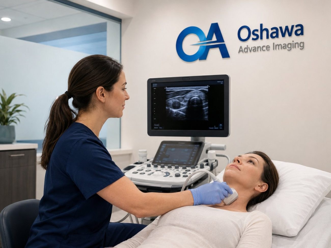 Sonographer performing an ultrasound scan at Oshawa Advance Imaging